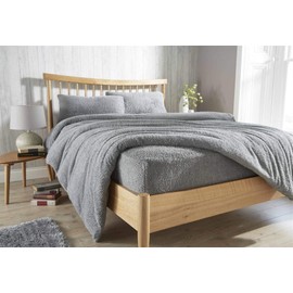 Olivia Rocco Teddy Fleece Extra Deep Fitted Sheet Cosy Warm Fluffy Fitted Bed Sheets, King Grey