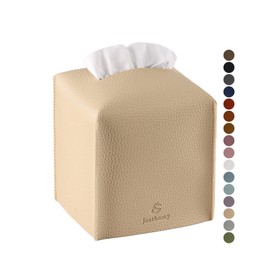 Tissue Box Cover, Jeethemy Square PU Leather Tissue Box Holder, Modern Tissue Case Facial Paper Organizer Dispenser，5X5X5'',Single Beige