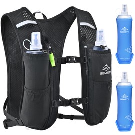 SEMSTY Running Vest for Women Men, 5L Hydration Vest with Dual 500ml Soft Flask, Lightweight Water Backpack, Adjustable Chest Straps Hydration Backpack for Running Cycling Hiking