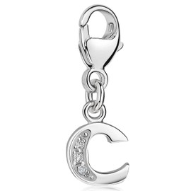 MATERIA C Alphabet Letter Charms 925 Silver with 3 Zirconia Stone for Charm Bracelet / Necklace #C53