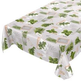 Anro Oilcloth Tablecloth, Wax tablecloths Washable, Herbs Green Beige Organic Basil, Cutting edge, 100 x 140cm
