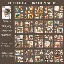Snycler Sticker Book -20 Sheets Character Scenery PET Stickers for Scrapbooking, Junk Journaling, Ephemera, and Decorative Crafts-coffee shop