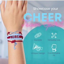 Sportybella Cheer Charm Bracelet- Infinity Love Adjustable Cheerleading Jewelry in Team Colors for Cheerleader (Red/White)