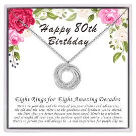AM ANNIS MUNN 80th Birthday Gifts for Women, 925 Sterling Silver Necklace for Women Eight Circle Necklace for Her 8 Decade 80th Birthday Jewelry for Women Gifts Ideas Gifts