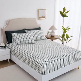 Queen Size Bed Sheets Set Deep Pockets - 6PC Print Ultra Soft Microfiber Bed Sheets - Easy to Clean, 90 Thread Count Sheets Includes 1 Fitted, 1 Flat, 2 Pillowcases (Black/Grey Squares)