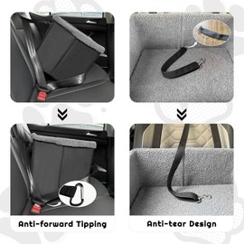 Hamyufansan Dog Car Seat for Small Dogs, Side Safe Straps Booster Seat, Heavy-Duty Oxford Fabric Car Seat for Small Pets Up to 25lbs, Washable & Detachable(Black/Dark Grey)