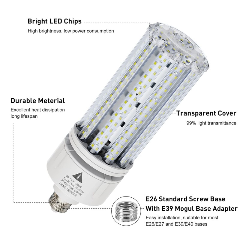 2 Pack 100W LED Corn Light Bulb 5000K Daylight 15000