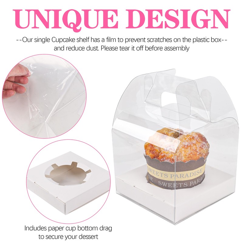 LOKQING 12 PCS Individual Cupcake Containers Single Cupcake Boxes with