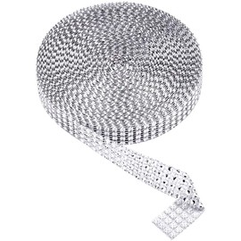 POFET 2 cm 4Row 10 Yard Acrylic Rhinestone Diamond Ribbon for Wedding Cakes, Birthday Decorations, Baby Shower Events and Craft Projects - Silver