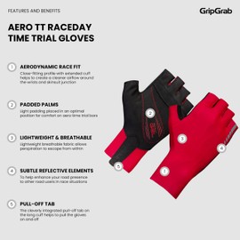 GripGrab Aero TT RaceDay Time Trial Cycling Gloves Aerodynamic Professional Short Finger Fingerless Road Bike Glove, Red