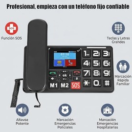 Teléfono de Escritorio con Chip 4G, Celular de Mesa, Señal Estable, Volumen Alto 100dB HAC, Teclas Grandes, Pantalla 2.8”, 1400mAh, Radio FM, SOS,para