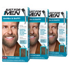 Just for Men Beard & Moustache, Beard Colour for Men, Medium Brown, Dye, Removes Grey Hair, with Applicator Comb - M35 (Pack of 3)