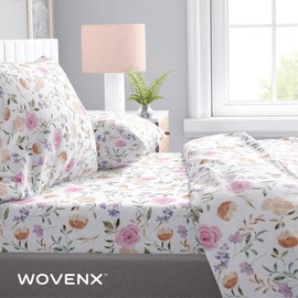 wovenx Kids Organic Viscose Derived from Bamboo Sheet Set | Twin or Full Size Fitted Bed Sheets | Oeko-Tex Certified | Cute Toddler Bedding for Girls & Boys Flower Twin