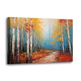LURENCZH Birch Trees Canvas Wall Art Fall White Birch Picture Prints Autumn Landscape Paintings for Bedroom Bathroom Decor Framed(Tree-2,12.00" x 18.00")