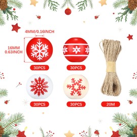 GWHOLE 120 PCS Christmas Beads for Craft,16mm Christmas Wooden Snowflake Beads Macrame Beads Red Beads for Making Jewellery Garland DIY Crafts Christmas Home Decoration