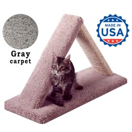 CozyCatFurniture Triangle Cat Scratcher with Carpet and Sisal Rope Scratching Posts, Made in The USA, Gray Color