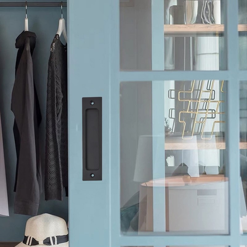 MOROBOR 2pcs Rectangular Recessed Sliding Door Pulls Matte Black Flush