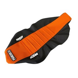 Enjoy Mfg Seat Cover - Compatible Fit for 2019-2020 KTM 690 Enduro SMC R #232 (Black Sides/Orange Pleated TOP) Logo