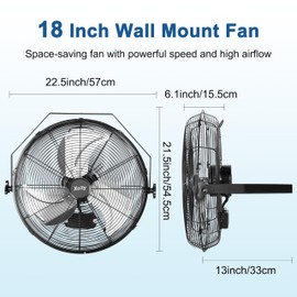 Xcity 18 Inch Garage Wall Mount Fan, 3-speed High Velocity Metal Industrial Fan, Adjustable Tilt, 4200 CFM Aluminum Blades for Warehouse Workshop Greenhouse Commercial