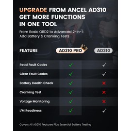 ANCEL AD310 Pro 12V/24V Battery Tester & Bluetooth OBD2 Scanner – Car Diagnostic Tool with Cranking, Charging Test & Code Reader for All 1996+ OBDII Vehicles