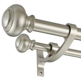 Brushed Nickel Curtain Rods: 28-48 Inch Decorative Double Window Treatment with Urn Finials