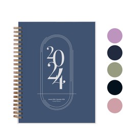 Rileys 2024 Weekly Planner - Annual Weekly & Monthly Agenda Planner, Jan - Dec 2024, Flexible Cover, Notes Pages, Twin-Wire Binding (8 x 6-Inches, Midnight Blue)