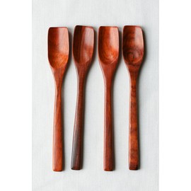Redchocol8® Set of 4 Handmade Small Wooden Tea Spoons Reddish Brown 13cm