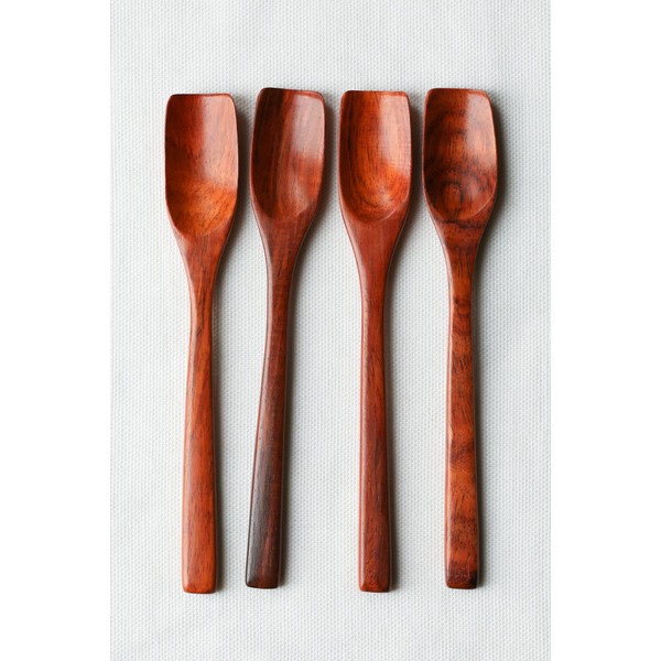 Redchocol8® Set of 4 Handmade Small Wooden Tea Spoons Reddish