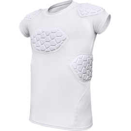 Exxact Sports Elite 6-Pad Adult Padded Football Shirt with Chest, Shoulder, Ribs & Spine Protection, Mens Football Padded Compression Shirt (White, Adult Small)