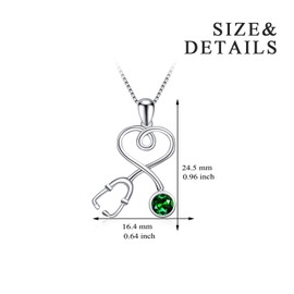 AOBOCO Sterling Silver Stethoscope Necklace Doctor Nurse Jewelry with Simulated Emerald Birthstone Austria Crystal, Medical Student Graduation Birthday RN Registered Nurse Gifts for Women(Green)