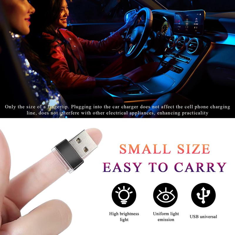 Yourkar 4 PCS USB LED Car Interior Atmosphere Lamp, Plug-in