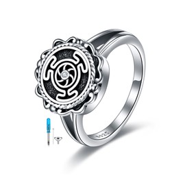 POPLYKE Urn Ring for Ashes for Women Silver Wheel of Hecate Rings Pagan Goddess Wiccan Rings 7 (urn)