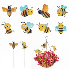 NHQZ 8 Piece Diamond Painting Bee Sets, Children and Adults Garden Decoration for Outdoor and Indoor, Balcony Decoration, Craft Diamond Painting Gift for Mum and Children, multicoloured
