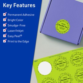 Avery Printable Round Labels with Sure Feed Technology, 1-5/8" Diameter, Bright Green Labels, Print-to-The-Edge, Laser/Inkjet, 800 Total, Great for Stickers and Candle Labels