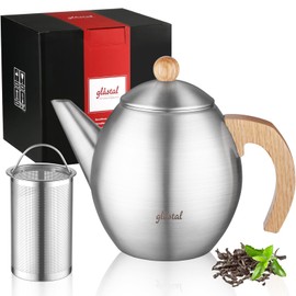 glastal Silver Stainless Steel Teapot 1500 ml with 18/8 Stainless Steel Tea Strainer Tea Maker Suitable for Tea Warmer