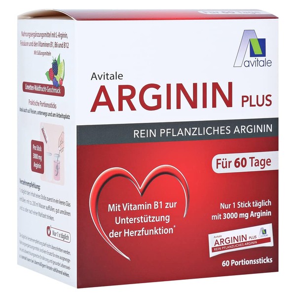 Avitale Arginine Plus Sticks for Making a Drinking Solution with 3000 mg of Pure Vegetable Arginine, Vitamin B1, B6, B12 and Folic Acid, 354 g