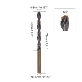 sourcing map 12pcs Jobber Drill Bits 4.5mm Black Nitride & Gold Titanium Coated 4341 High Speed Steel (HSS) 135 Degree Split Point Twist Drill Bits for Stainless Steel Metal Plastic Wood