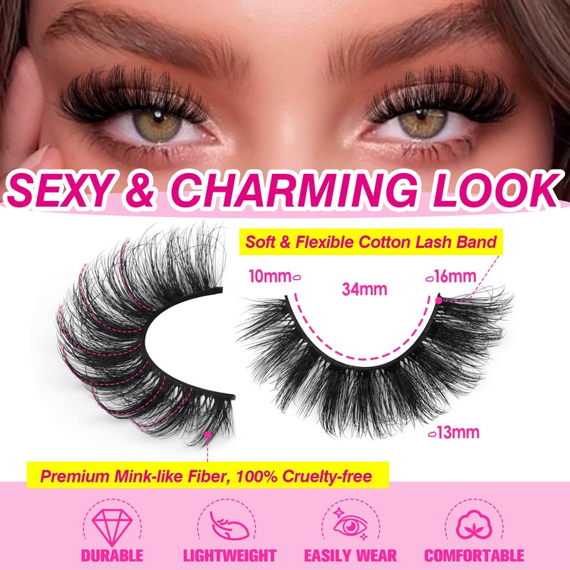 Yawamica False Lashes Wispy 16mm Mink Lashes Pack 12 Pairs