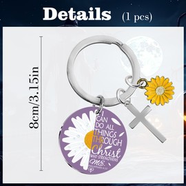 YTEWFGL Christian Gifts Women Religious Keyring - 1 Pc Inspirational Cross Keychain for Bible Verse Daisy Design, Holy Communion Birthday for Girls Christmas Graduation Gift Purple