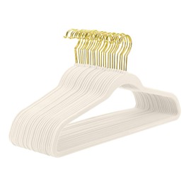 MIZGI Ivory Velvet Hangers 60 Pack,Premium Gold Clothes Hangers Non-Slip Felt Hangers,Sturdy Ivory Hanger Heavy Duty Coat Durable Suit Hanger for Space Saving, No Flocked Marks