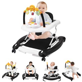 RefoereBabe Baby Walker with Wheels, 5 in 1 Baby Walkers for Boys Girls 6-12 Months, Foldable Walker Baby with Bouncer & Feeding Tray, Music, Adjustable Heights