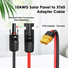 MOOKEERF Solar to XT60 Extension Cable 10AWG 50FT Solar Connector to XT60 Adapter Cable for Solar Panel to Portable Power Station Solar Generator Battery Pack