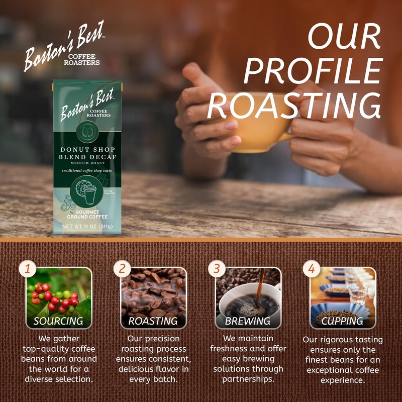Donut Shop Decaf Ground Gourmet Coffee by Bostons Best -