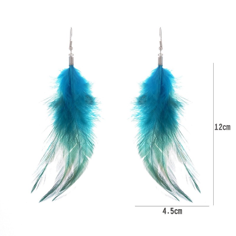 lureme® Bohemian Style Feathers with Small Feather Tassel Dangle Earrings
