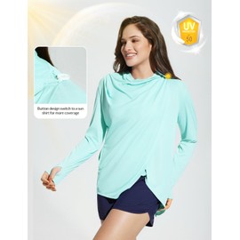 baleaf Women's Long Sleeve UPF 50+ Sun Protection Shirts Lightweight Open Front Cardigan with Pockets Beach Cover Up SPF Sun Wrap with Pockets Green M