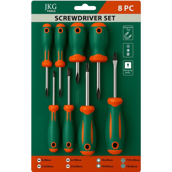 8 Piece Screwdriver Set – Magnetic Flathead, Phillips & Precision