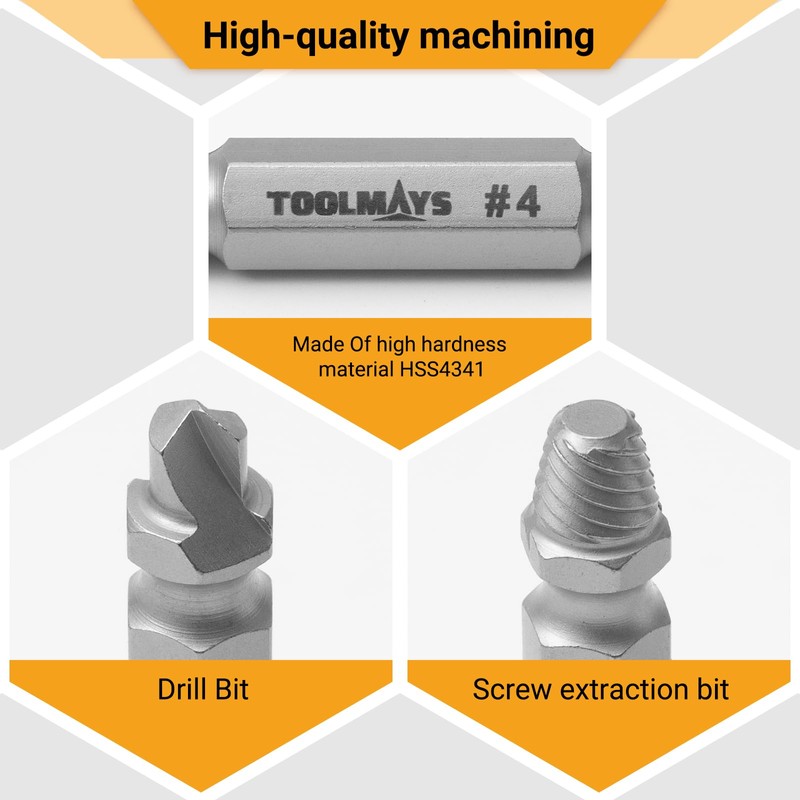 Toolmays 8pcs Damaged Screw Extractor Set, 5 Pcs Hss 4241