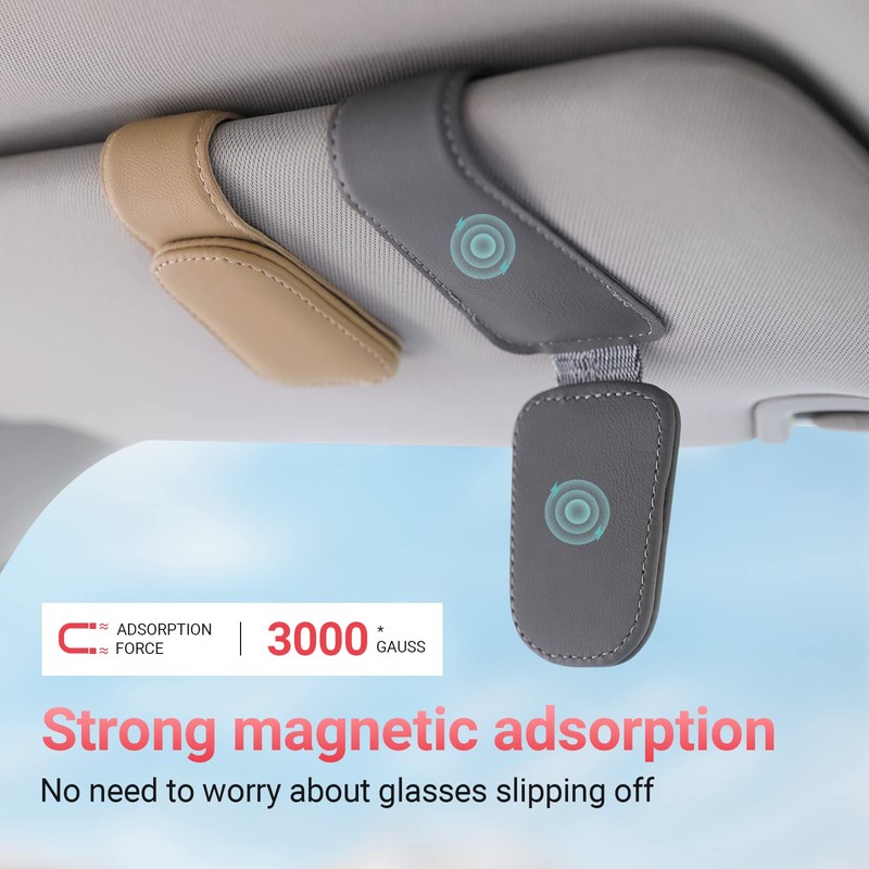 Sunglass Holder for Car Visor Sunglasses Clip Magnetic Leather Glasses