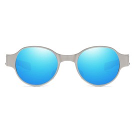 ZHILE Round Polarized Sunglasses, Punk Classic, Unisex, Unisex, UV Protection, Storage Case Included, Silver / Blue Membrane