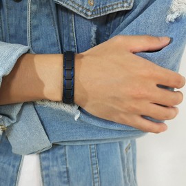 2-Tone Black Blue Stainless Steel Religious Faith Symbol Link Bracelet for Men Boys Brother, Mason Link Bracelet Gift for Men, Good Luck Protection Jewellery, Link Removal Tool, Stainless Steel